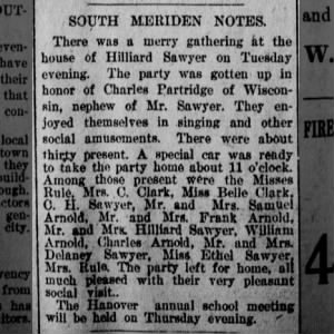 1893 Jun 21- Mr and Mrs Hilliard Sawyer social gathering celebration (Meriden, Connecticut)
